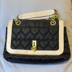Betsey Johnson Black and Cream Quilted Heart Bag